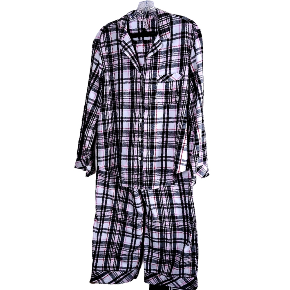 Victoria's Secret Women Flannel Pajama Set Pink Black White Plaid Size Small